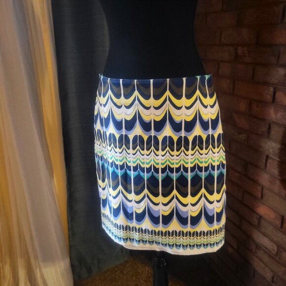 Talbots Blue/Green/Yellow Design Midi Skirt - Size 4 - Picture 1 of 11